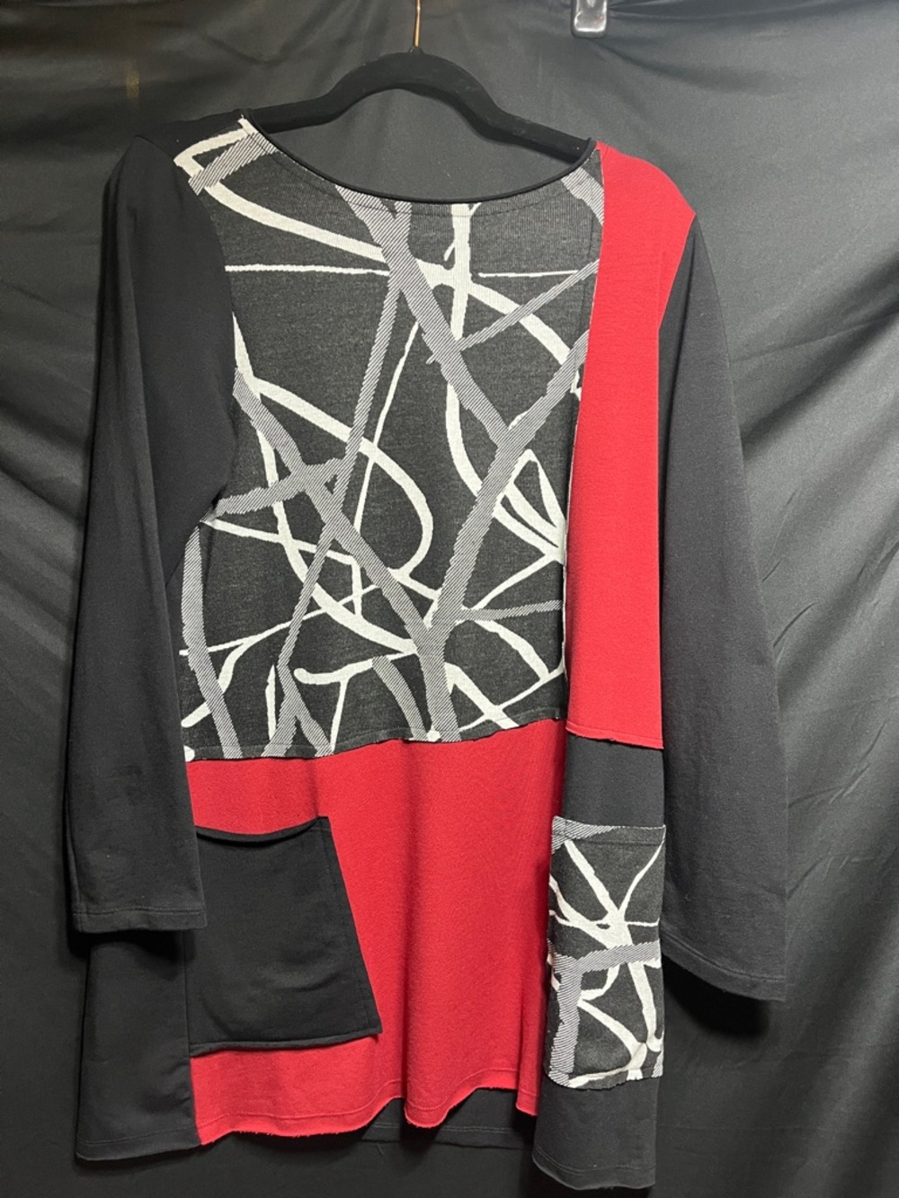 Above the knee Long Sleeve Patchwork Red and Black Women's Dress